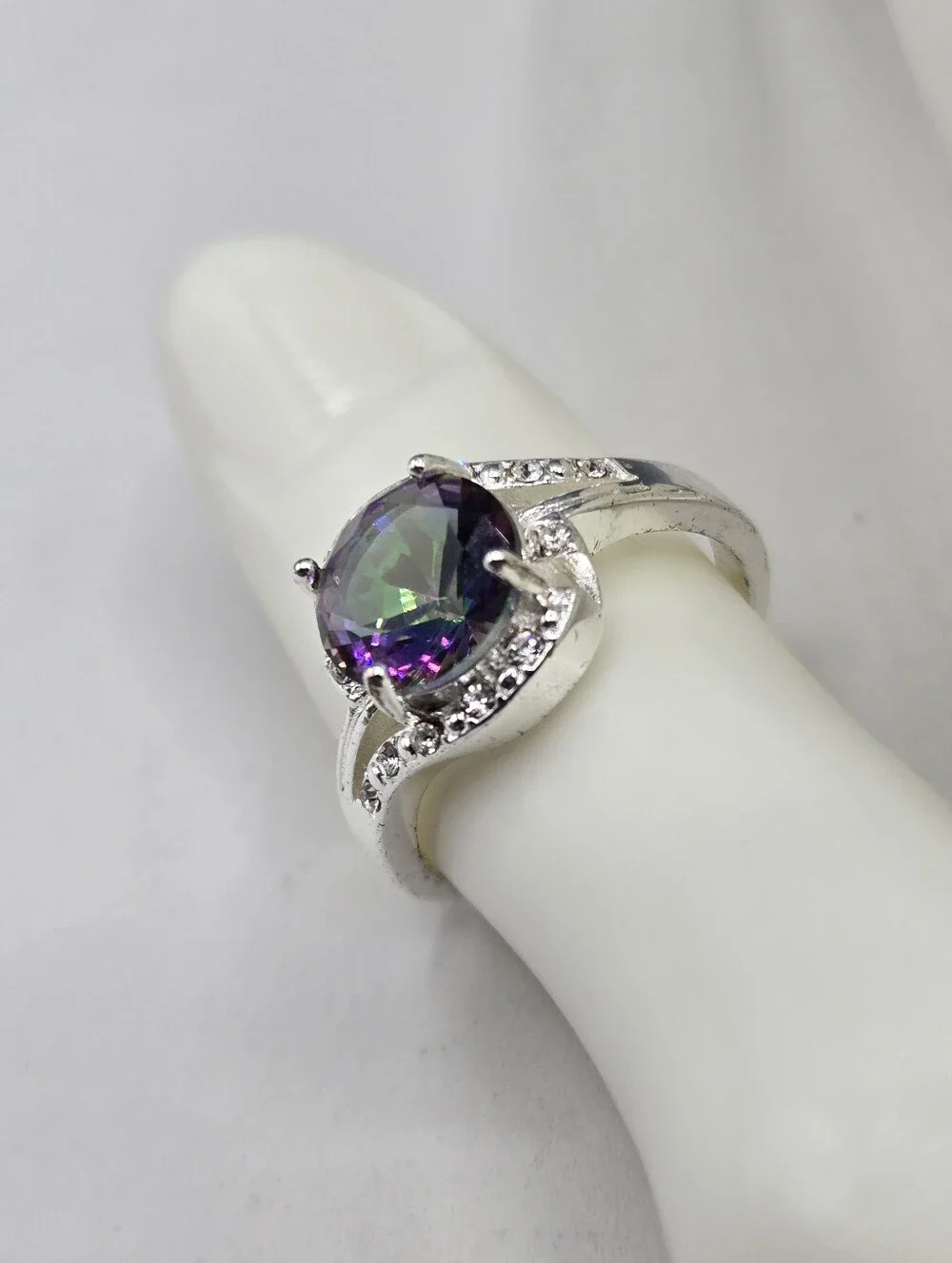 Silver Ring with Mystic Purple-Clear Stone - Women's Jewelry